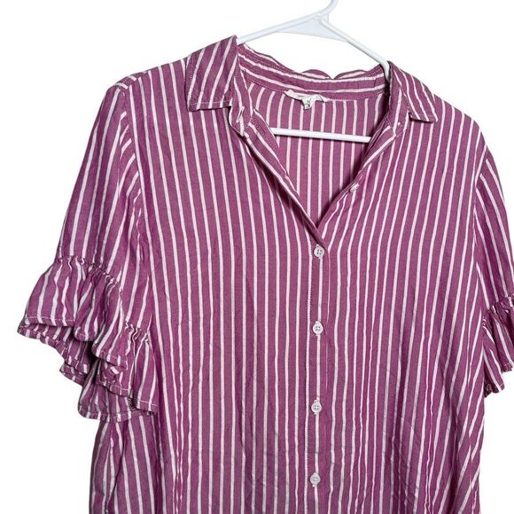 Beach Lunch Lounge Blouse Women's Small Purple Button Up Ruffle Collared Top - Picture 2 of 9